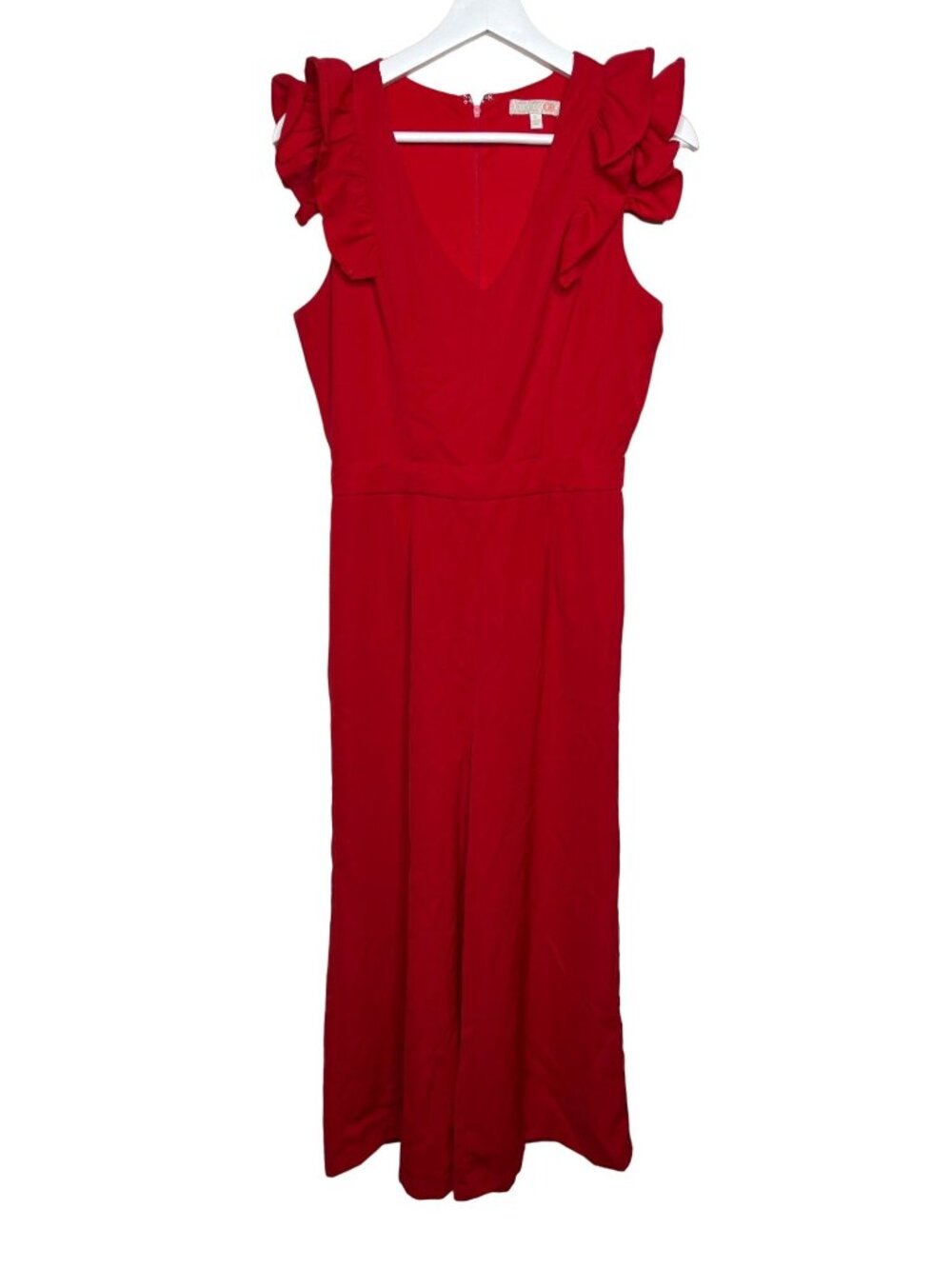 Gianni Bini Womens Small Red Ruffle Wide Leg Jumpsuit V Neck Party